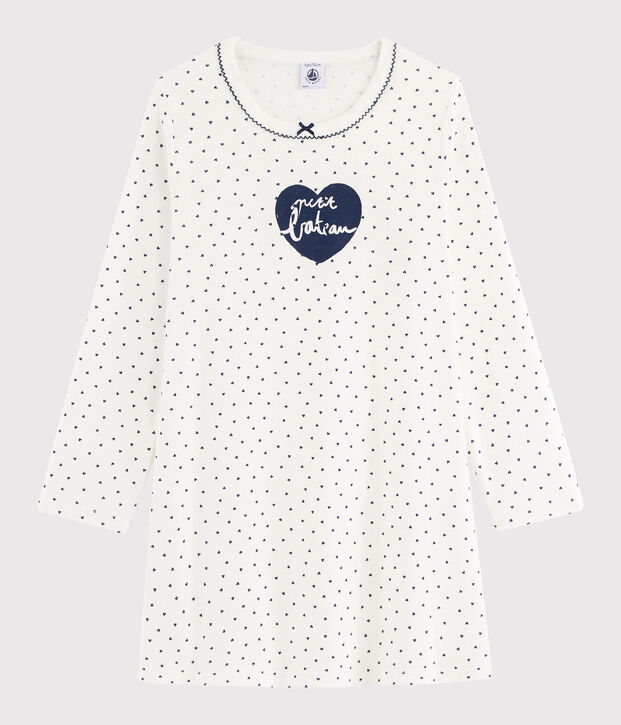 Nachthemd mit Mini-Herzchen f&uuml;r M&auml;dchen weiss/blau