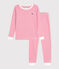 Kinder-Pyjama aus Baumwolle mit eng anliegenden Beinen und Streifen rosa PEONIA/ MARSHMALLOW