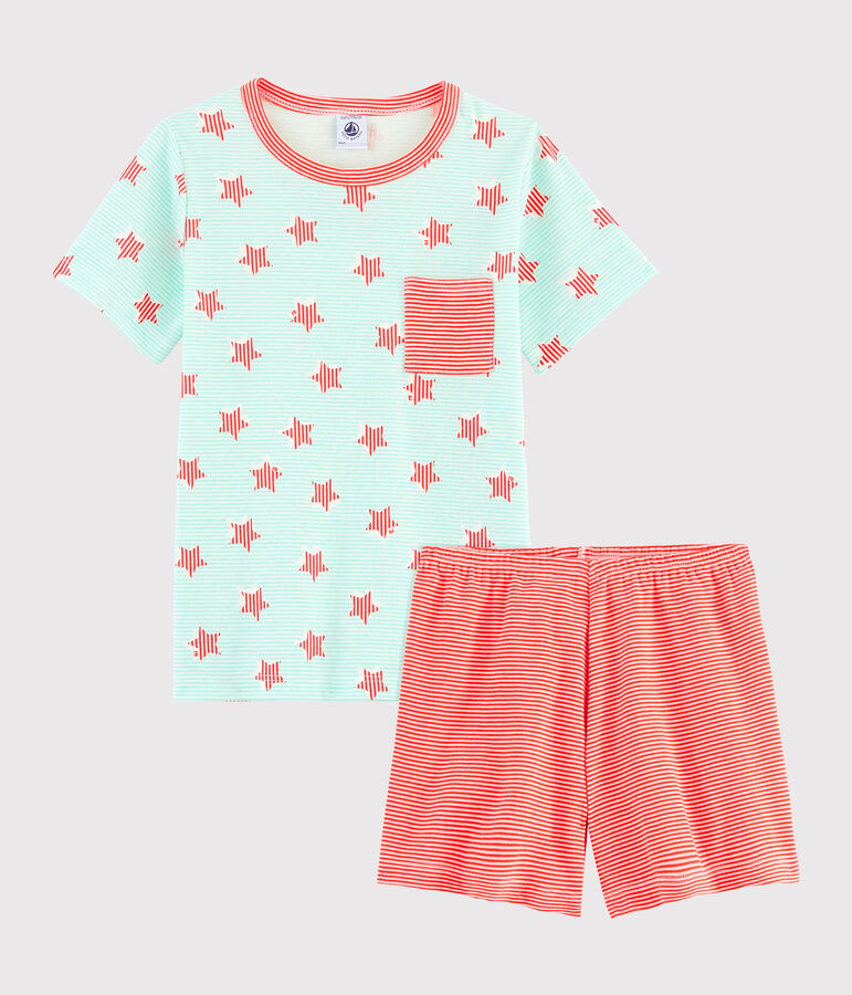 Gestreifter Rippstrick-Pyjama mit Sternen, f&uuml;r kleine Jungen weiss/vielfarbig