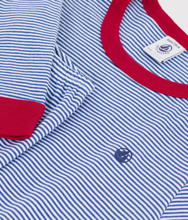 Kinder-Pyjama aus Baumwolle mit Streifen blau/weiss