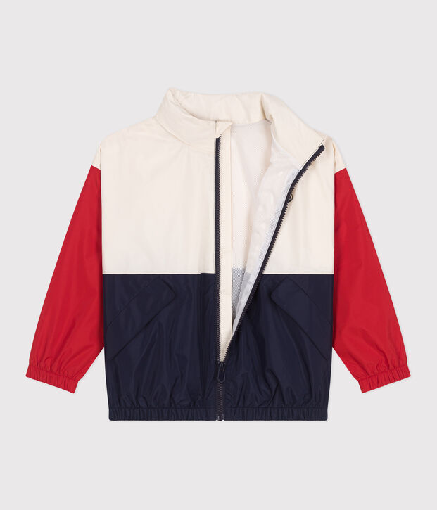 Kinder-Regenjacke mit abnehmbarer Kapuze naturfarben/vielfarbig