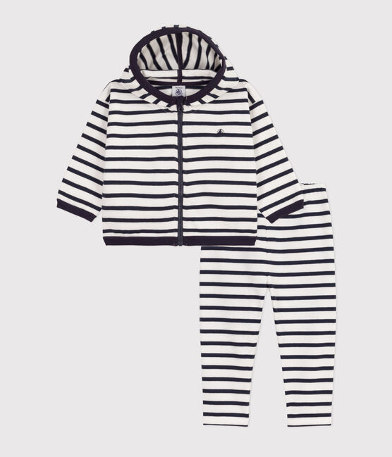 Baby-Set aus verdicktem Jersey mit Streifenmuster weiss MARSHMALLOW/blau SMOKING