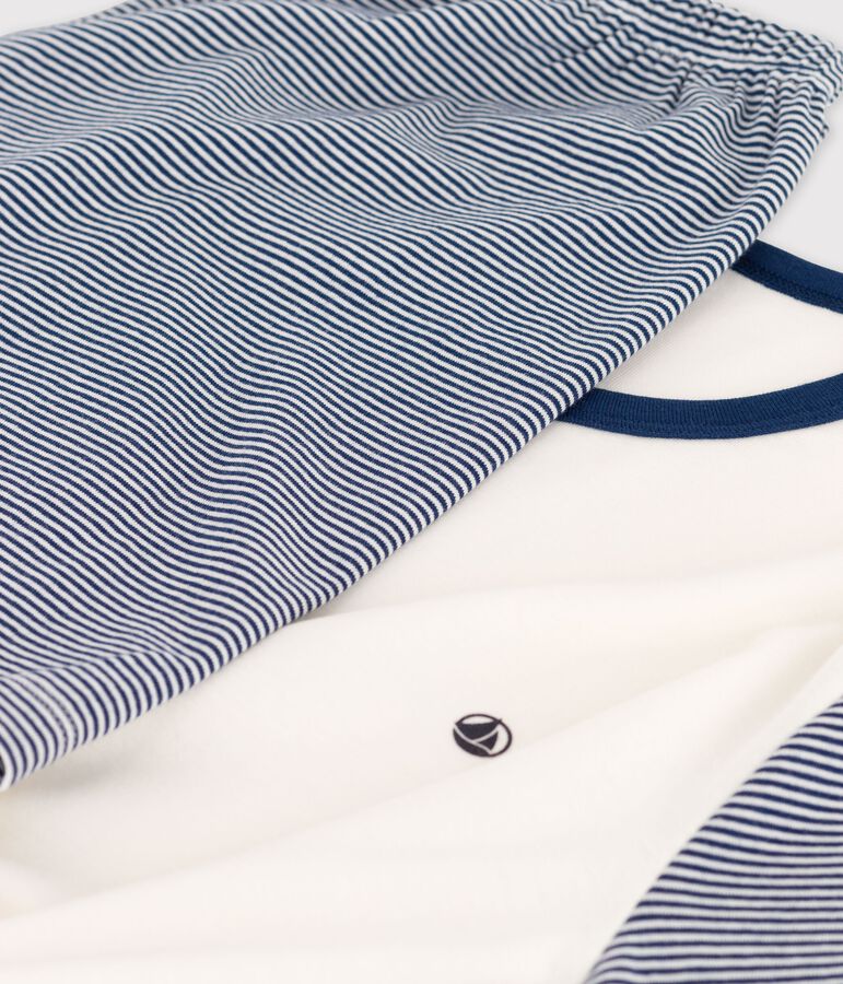 Kinder-Kurzpyjama aus Baumwolle mit blauen Ringelstreifen f&uuml;r Jungen blau/weiss