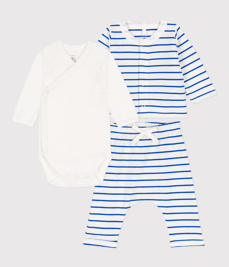 Baby-Set aus gestreiftem Molton weiss/blau