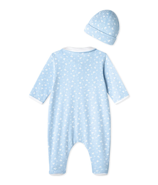 Unisex-Baby-Strampler und M&uuml;tze f&uuml;r Neugeborene blau/weiss