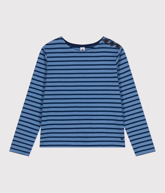 Geknöpftes Damen-Streifenshirt "Marinière" aus Baumwolle blau BEACH/ MEDIEVAL