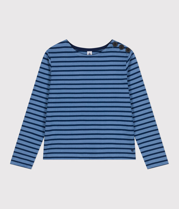 Gekn&ouml;pftes Damen-Streifenshirt Marini&egrave;re aus Baumwolle blau/blau