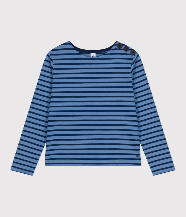 Gekn&ouml;pftes Damen-Streifenshirt Marini&egrave;re aus Baumwolle blau/blau