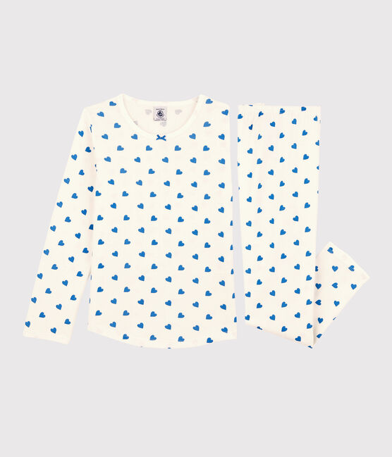 Kinderpyjama aus Baumwolle mit blauen Herzen für Mädchen weiss MARSHMALLOW/blau BRASIER