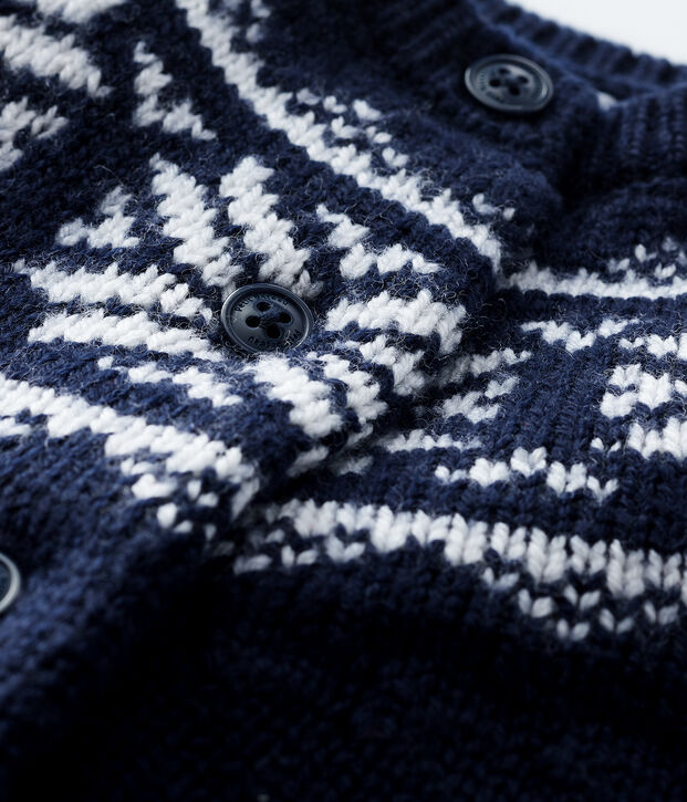 Baby-Cardigan aus 100% Wolle blau/weiss