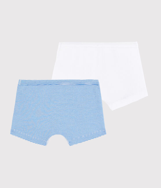 Set mit 2 Rippstrick-Boxershorts mit blauem Ringelmuster für kleine Jungen variante 1