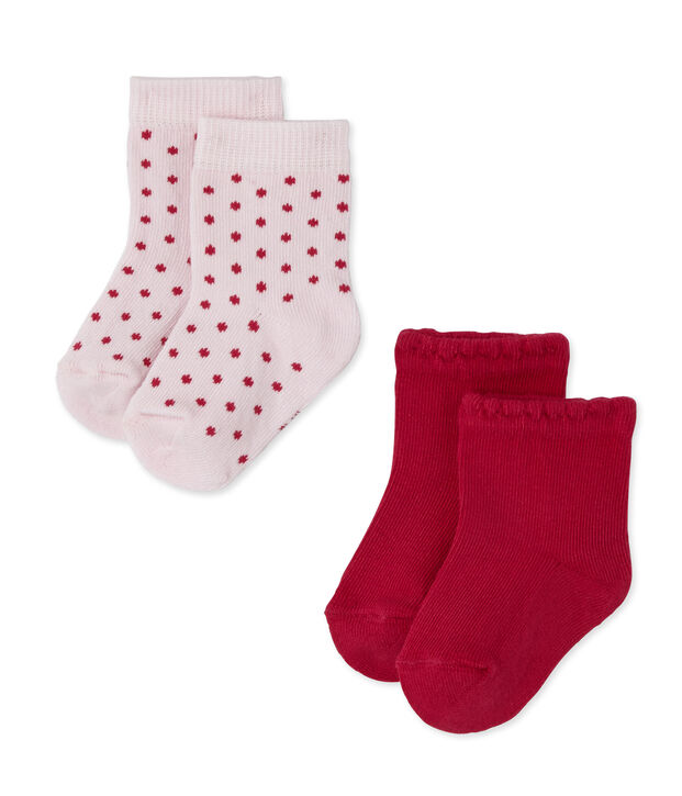 Set aus 2 Paar Baby-M&auml;dchen-Socken in Uni + gepunktet SPECIAL LOT 99