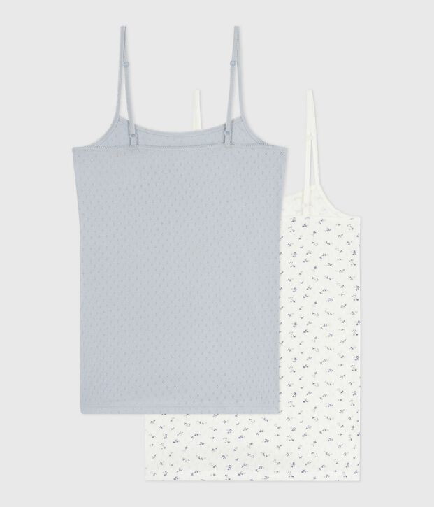 Set Damen Spaghetti-Tops aus Baumwolle mit Lochstickerei vielfarbig