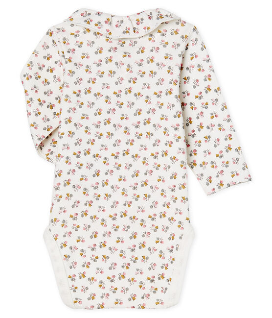 Langärmliger Neugeborenen-Body aus Rippstrick für Mädchen weiss MARSHMALLOW/rosa CHARME/ MULTICO