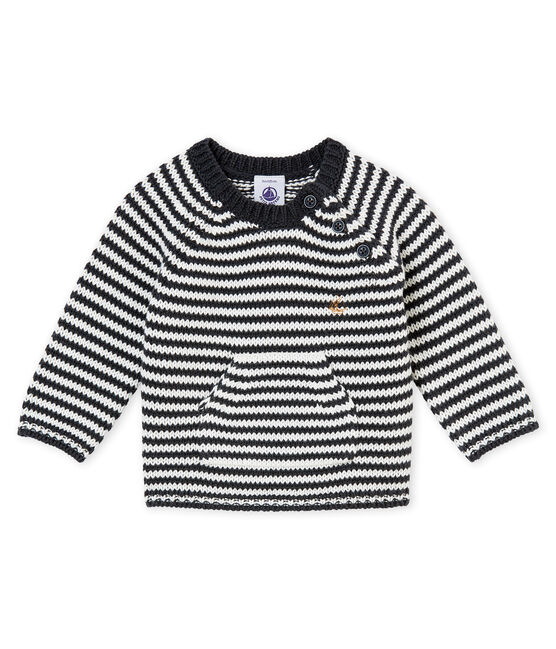 Baby Jungen Pullover mit Milleraies-Ringelstreifen grau CAPECOD/weiss MARSHMALLOW