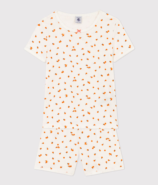Kinder-Kurzpyjama aus Baumwolle für Mädchen weiss MARSHMALLOW/weiss MULTICO