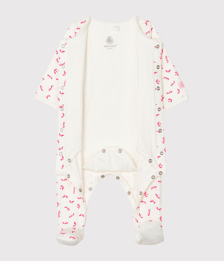 Baby-Bodyjama aus Doppeljersey f&uuml;r M&auml;dchen weiss/rosa