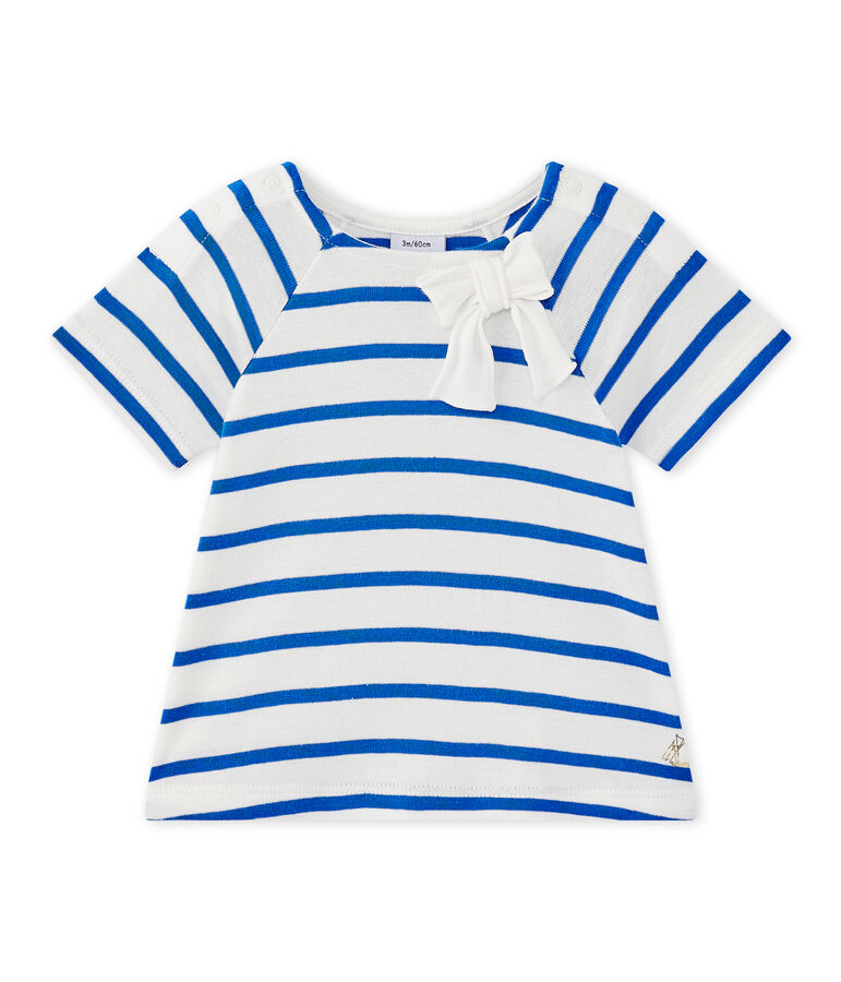 Gestreiftes Baby-M&auml;dchen-Kurzarmshirt weiss/blau