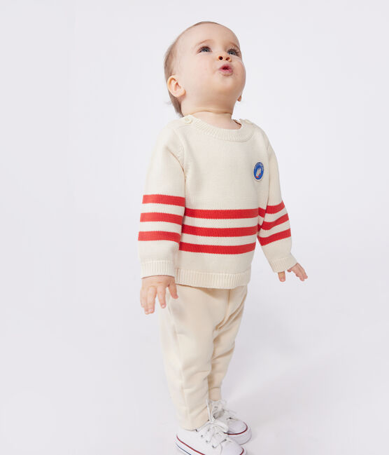 Baby-Pullover aus Baumwolle mit Streifen und Brust-Aufnäher.  rot AVALANCHE/ AURORA