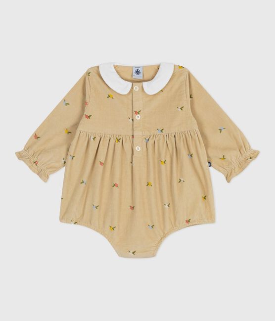 Baby-Kurzoverall aus Fein-Cord mit Blumenmuster beige CAJOU/ MULTICO