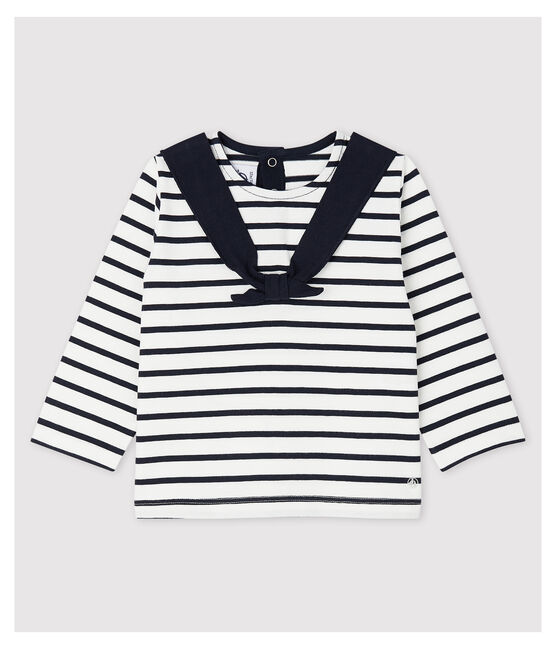 Stilvoll-verspieltes Baby-Marineshirt aus Jersey für Mädchen weiss MARSHMALLOW/blau SMOKING