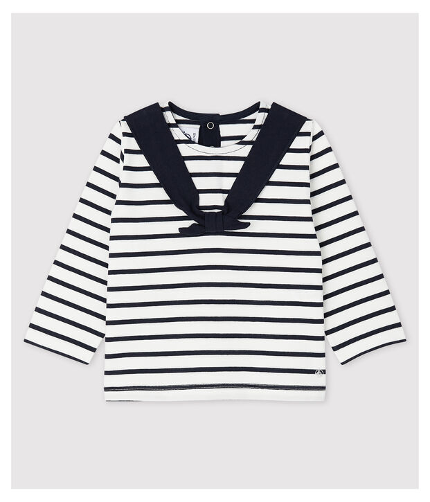 Stilvoll-verspieltes Baby-Marineshirt aus Jersey f&uuml;r M&auml;dchen weiss/blau