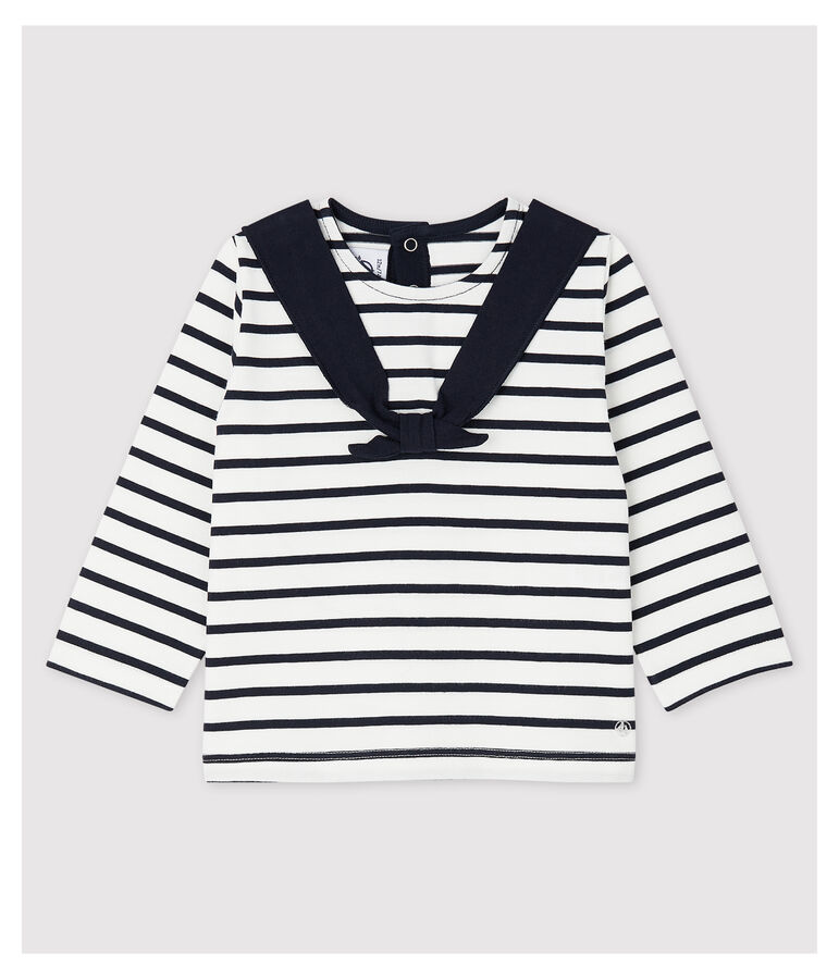Stilvoll-verspieltes Baby-Marineshirt aus Jersey f&uuml;r M&auml;dchen weiss MARSHMALLOW/blau SMOKING