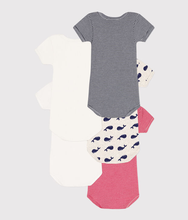 5er-Set kurz&auml;rmelige Bodys aus Baumwolle mit Wal-Motiven vielfarbig