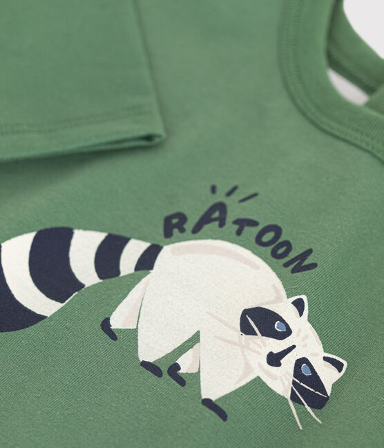 Langärmeliges Baby T-Shirt aus feinem Jersey grün PALMERAIE