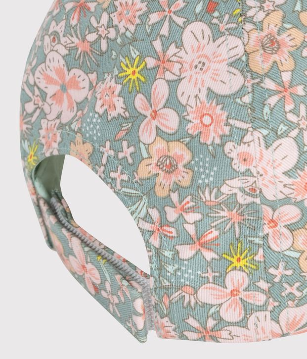 Kinder-Kappe aus Serge mit Blumenmuster blau/vielfarbig