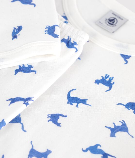 Kinder-Pyjama aus Baumwolle mit Katzenmotiv weiss MARSHMALLOW/weiss MULTICO