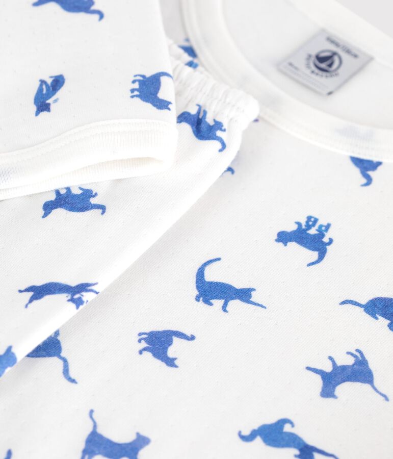 Kinder-Pyjama aus Baumwolle mit Katzenmotiv weiss/vielfarbig