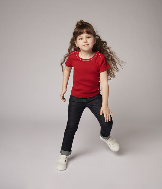 Kurzärmliges Kinder-T-Shirt aus Baumwolle für Mädchen rot TERKUIT