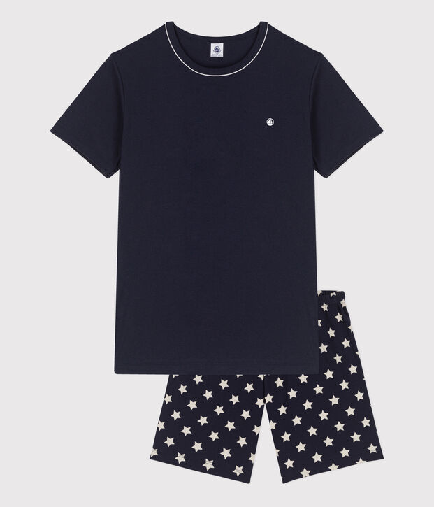 Kinder-Kurzpyjama aus Baumwolle mit Sternenmotiv f&uuml;r Jungen blau/weiss