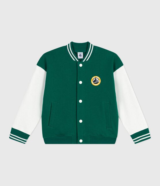 Kinder College-Jacke aus einfarbiger Baumwolle  grün EVERGREEN/ MILK