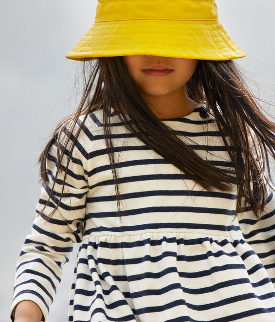 Kinderkleid aus Baumwolle mit Streifen für Mädchen weiss MARSHMALLOW/blau SMOKING