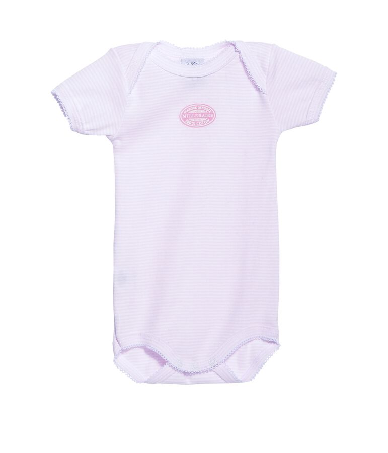 Baby-Body f&uuml;r M&auml;dchen, Kurzarm, geringelt rosa/weiss