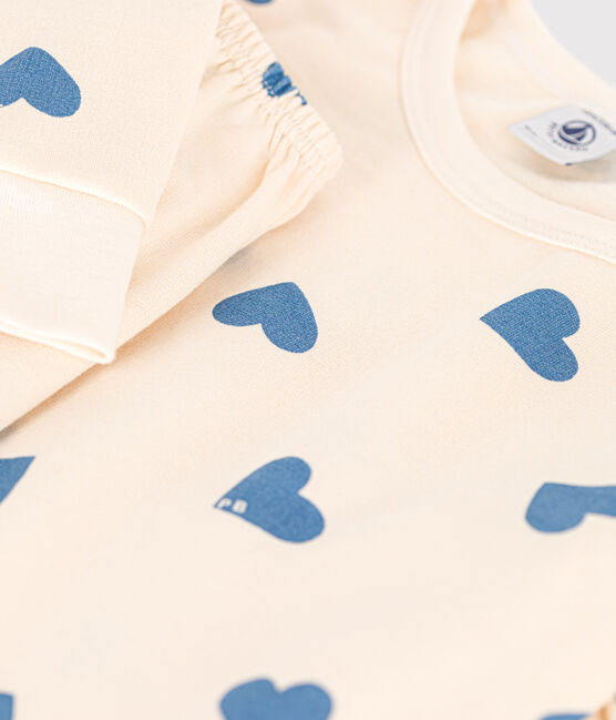 Kinder-Pyjama aus aufgerautem Molton mit Herzmuster blau AVALANCHE/ BEACH