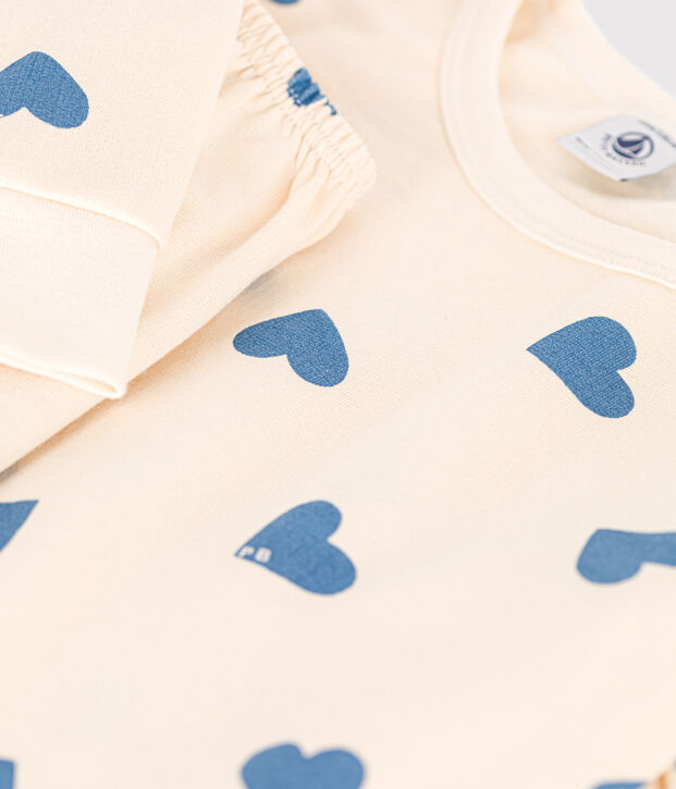 Kinder-Pyjama aus aufgerautem Molton mit Herzmuster blau/blau