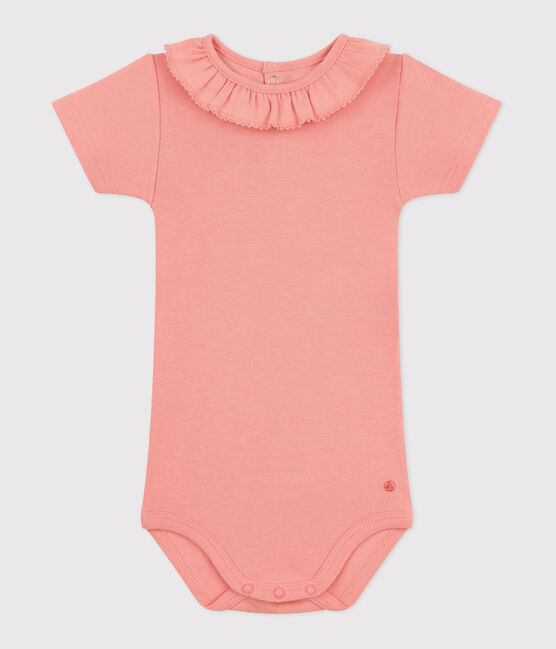 Kurzärmeliger Baby-Body aus einfarbiger Baumwolle orange ABRICOT