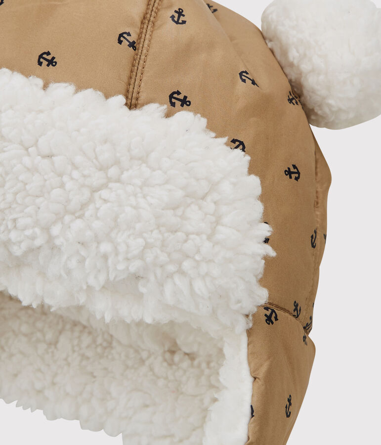 Wasserdichte Baby-Fellm&uuml;tze. beige JERRYCAN/blau SMOKING