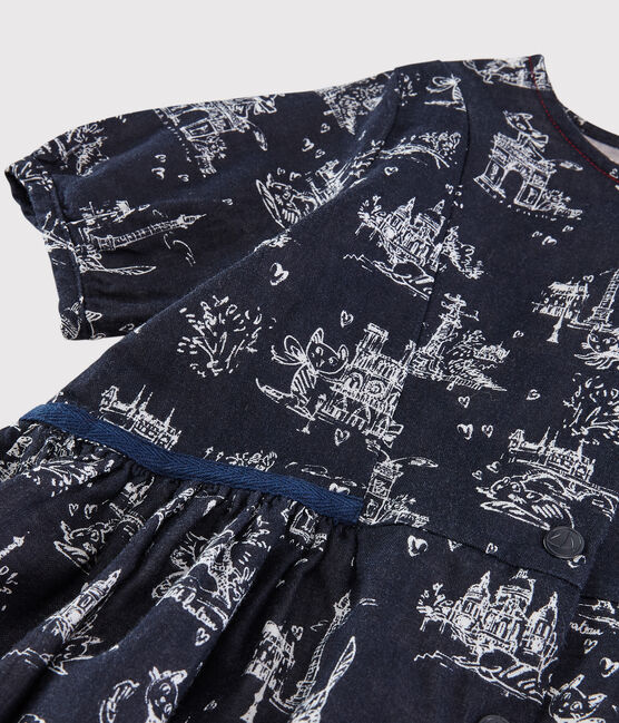 Kurzärmeliges Kinderkleid aus Doppeljersey für Mädchen blau SMOKING/weiss ECUME