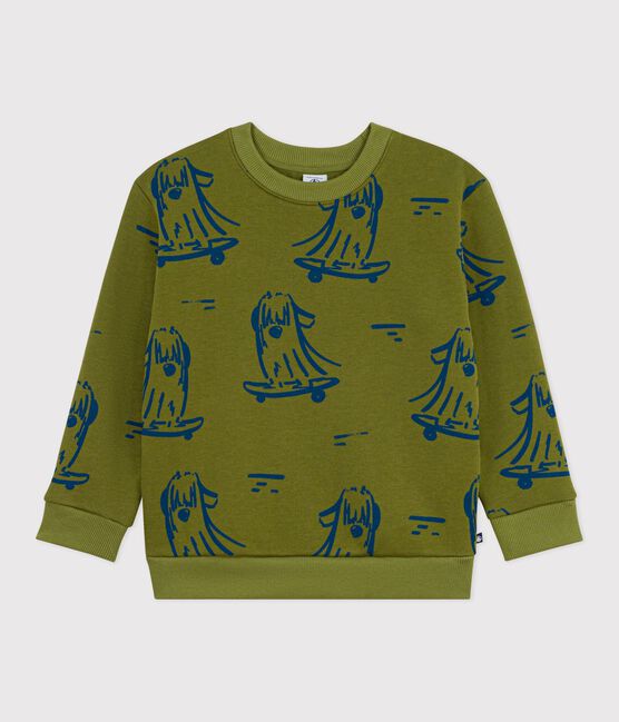 Kinder-Sweatshirt aus gemusterter Baumwolle blau CEDAR/ OLYMPIC