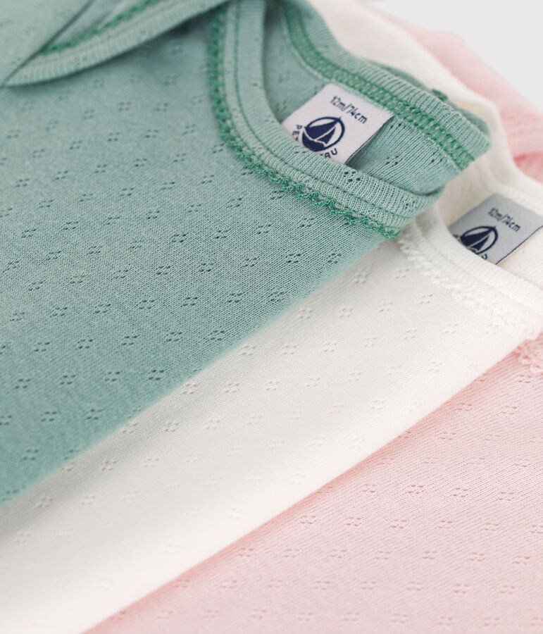 3er-Set kurz&auml;rmeliger Baby-Bodys aus einfarbiger Baumwolle vielfarbig