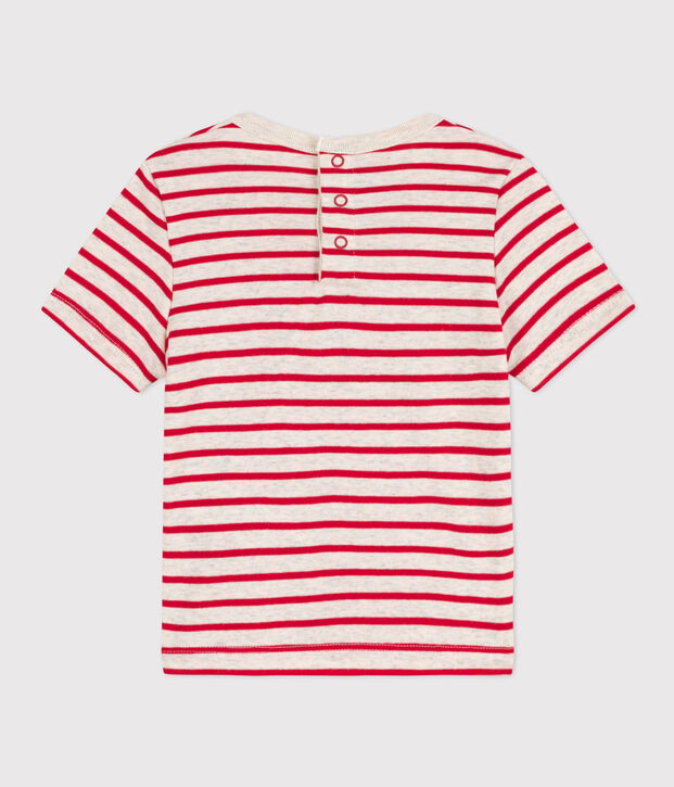Kurz&auml;rmeliges Baby-T-Shirt aus gestreifter Baumwolle beige/rot