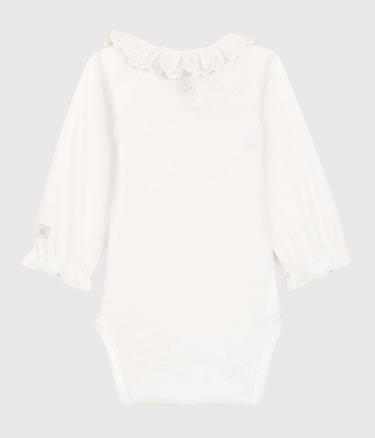 Baby-Body aus Bio-Baumwolle mit Kragen f&uuml;r M&auml;dchen weiss MARSHMALLOW