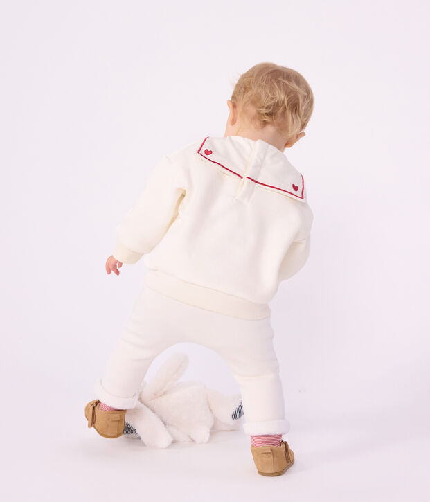 Baby-Sweatshirt aus einfarbiger Baumwolle mit Matrosenkragen und Stickerei MILK