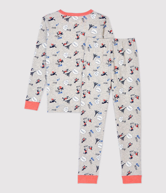 Snugfit-Kinderpyjama aus Bio-Baumwolle mit Paris-Print für Jungen grau BELUGA/weiss MULTICO