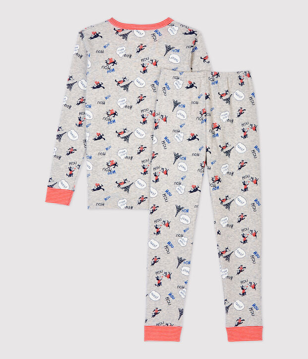 Snugfit-Kinderpyjama aus Bio-Baumwolle mit Paris-Print f&uuml;r Jungen grau/vielfarbig