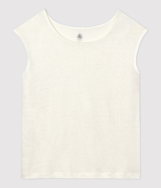 Einfarbiges T-Shirt aus Leinen Damen weiss MARSHMALLOW